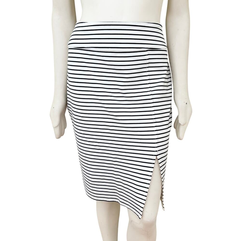 NEW WORTHINGTON Breton Stripe Front Slit Ponte Knit Pencil Skirt  SZ L